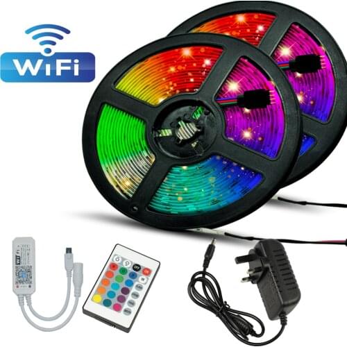 LED Strip Lights WIFI Controller DC12V RGB 5050 Flexible Ribbon 5M 7.5M 10M 15M 20M No Waterproof Luminous Tape Diode Background