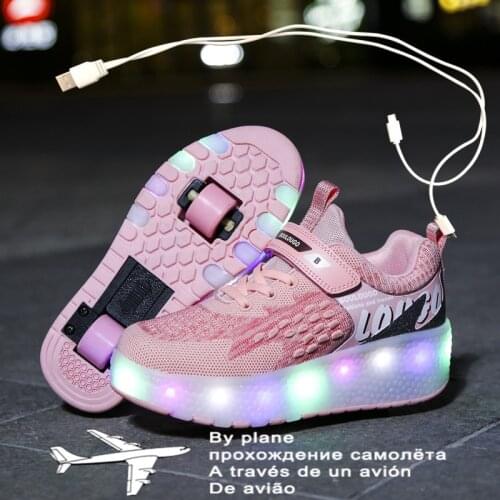 New Glowing lluminated Sneakers With Wheels Wheelys Shoes Roller Led chargeable Shoes Kids Girls Children Boys Light Up Luminos