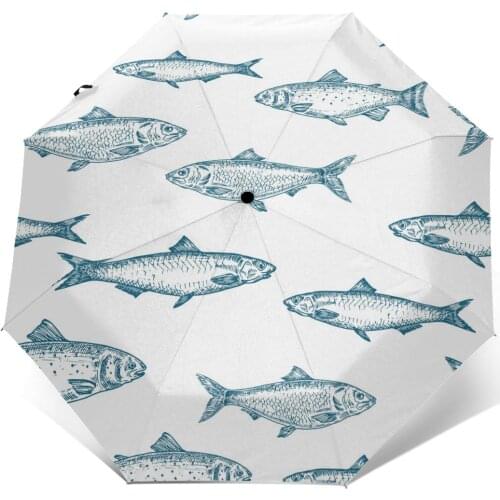 Wind Resistant Fully-Automatic Umbrella Fishes Rain 3 Folding Parasol Travel Car Umbrella