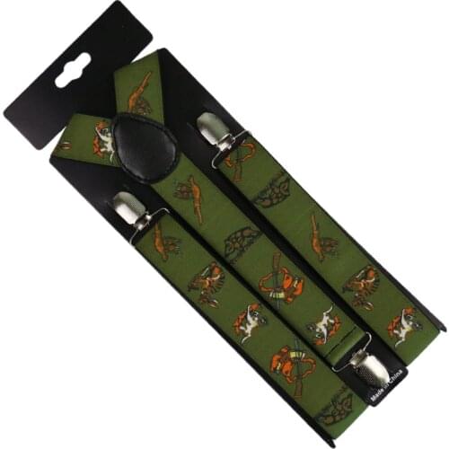 Winfox Vintage Women Men Adjustable 3.5cm Wide Heavy Duty Y-Back Hunters Animals Suspenders