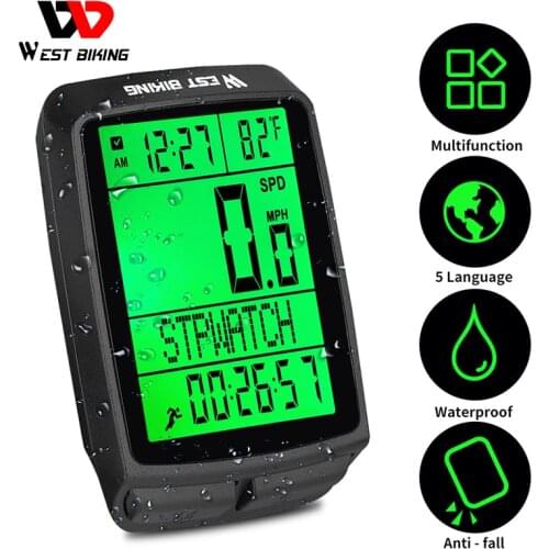 WEST BIKING Waterproof Bicycle Computer With 5 Languages Multifunction Wireless Cycling Speedometer Stopwatch Riding Accessories