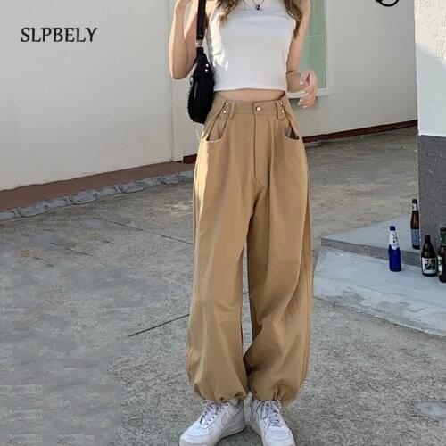 SLPBELY Harem Pants Women High Waist Drawstring Loose Black Pant Leisure Fashion Chic Korean Style Khaki Streetwear Trousers