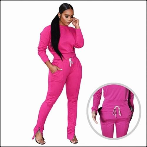 Sport Casual Women 2 Piece Pants Sets Autumn Winter Sweatshirt Pencil Trouser Tracksuits Fashion Crop Top Ankle Zip Outwear Suit