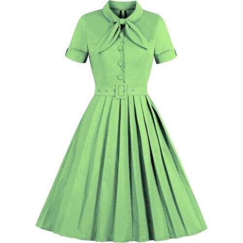 50s 60s Swing Retro Vintage Dress VD1362 S-4XL Short Sleeve Navy Blue Light Green Women Summer Dresses Plus Size