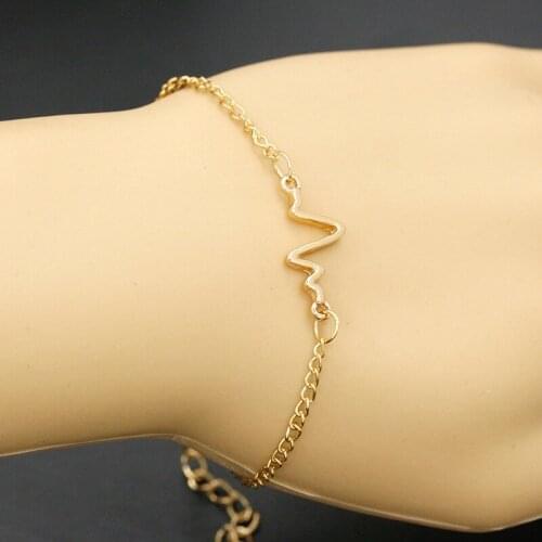 10 piece/lot Women Men Gold Silver Bracelet Couple ECG Lightning Link Chain Cuff Bangle Heartbeat Charm Wristband Jewelry