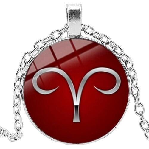 12 Zodiac Double Side Glass Pendant Necklace Leo Virgo Taurus Gemini Scorpio Necklace 12 Constellations Men Women Jewelry