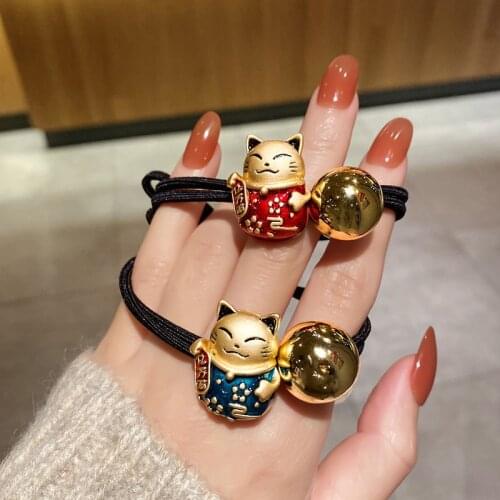2Pcs/Set Lucky Cat Head Rope Hair Ring Elastic Rubber Bands Hair Rope For Women Girls