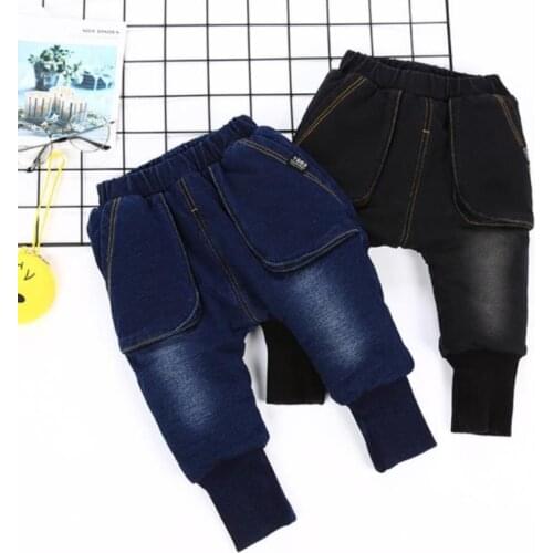 2020 New Baby Girls Boys Winter Jeans Children Thick Plus Velvet Thicken Denim Pants Kids Soft Cotton Warm Trousers1-5 Years