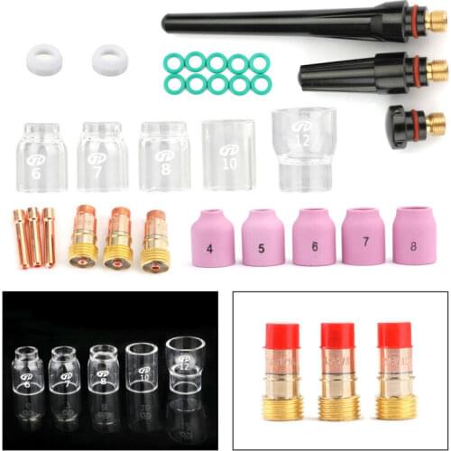 31pcs TIG Welding Torch Stubby Gas Lens Heat Glass Cup Kit For TIG Welding Torch Stubby Gas Lens WP-17/18/26