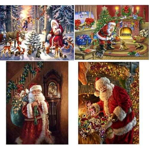 DIY 5D Diamond Painting Santa Claus Pictures Diamond Embroidery Christmas Full Round Drill Mosaic Rhinestone Art Gift Wall Decor