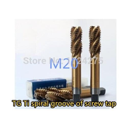 Free delivery 2PCS TG M20*2.5 yellow coated high speed steel machine taps spiral groove machine tap