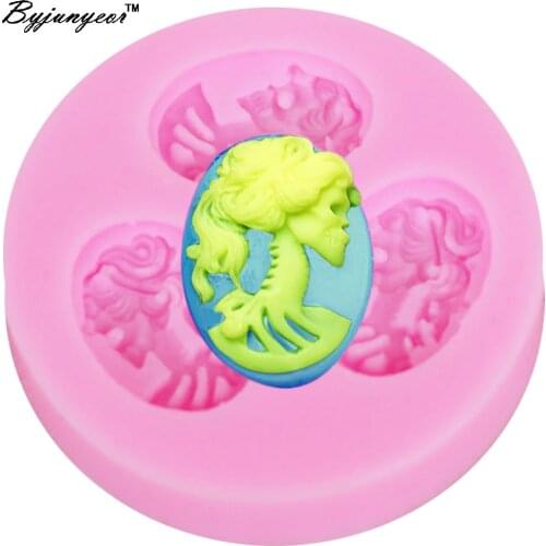 Byjunyeor M757 Epoxy UV Resin Design Skull Girl Lady Head Skeleton Silicone Mold,Sugar Chocolate Mold Cake Decoration Tool