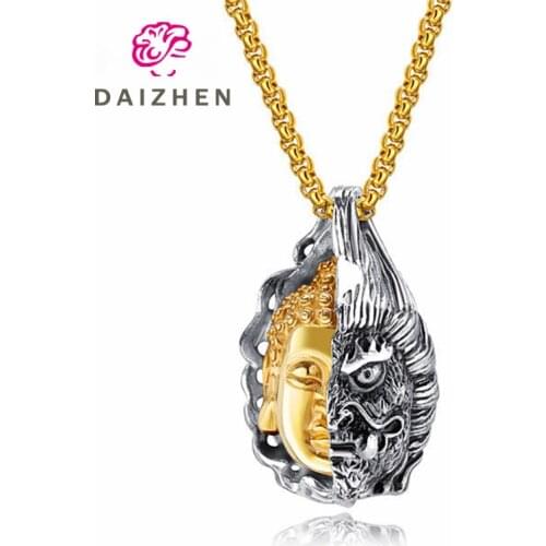 New Arrival Devil Buddha Punk Necklace Men Boys HipHop Rock Chain Link Necklace Male Accessories Pendant Necklace Men Xmas Gift