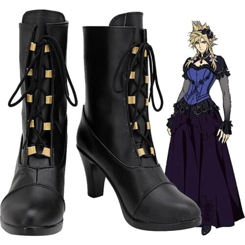 Cloud Strife High Heel Black Shoes Cosplay Final Fantasy 7 Remake Cloud Wedding Boots Custom Made for Unisex