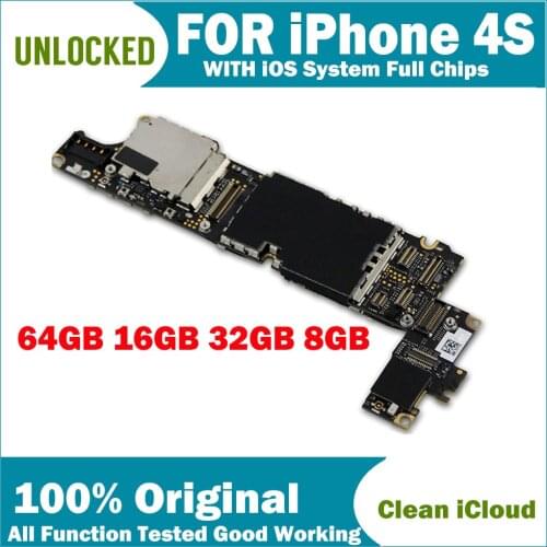 Free ICloud 8GB / 16gb / 32gb / 64gb Logic Boards With IOS Function Unlocked for IPhone 4s Motherboard Full Chips Wcdma Gsm