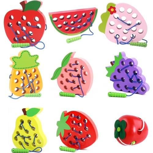 Baby Wooden Montessori Toys 3D Puzzle Early Educational Worm Eat Fruit Apple Funny Toy for Children Kids Learning Boys Girls