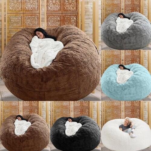 D72x35in Giant Fur Bean Bag Cover Big Round Soft Fluffy Faux Fur BeanBag Lazy Sofa Bed Cover Living Room Furniture Dropshipping