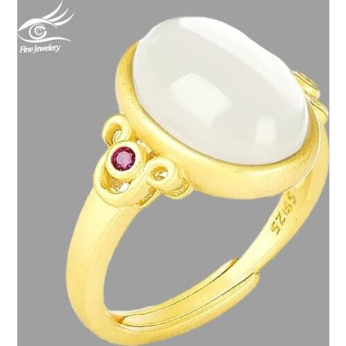 7KMOOR Chalcedony Ring Charm Jewelry Hetian Jade Agate 925 Silver Natural Carved Amulet Gifts for Her Women YCJ1