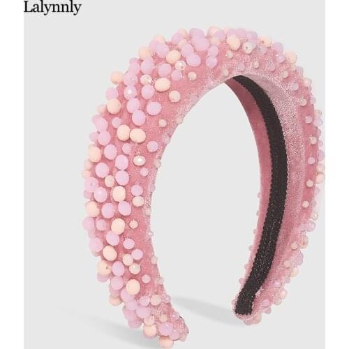 Lalynnly New 2020 Luxury Full Rhinestone Headband For Women Red Pink Color Head Bands Exaggerated Crystal Ball Headband Jewelry