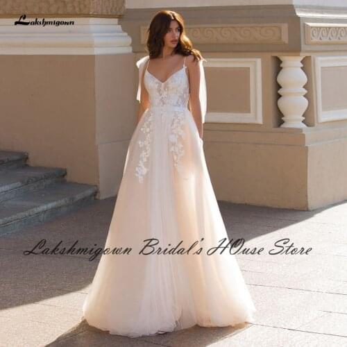 Lashmigown Vestiti Donna Beach Wedding Dress Summer 2021 Vintage Lace Bodice Sexy Bridal Boho Wedding DressesOpen Back