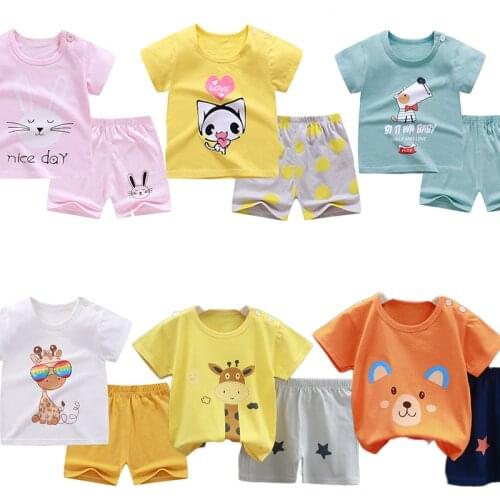 Summer Newborn Sleepwear Baby Boys Pajamas Childrens Clothing Set For Girls Kids T-Shirt Shorts 2PCS Outfits Cotton Night Wear