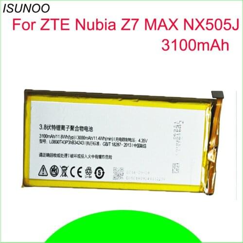 ISUNOO 10pcs/lot LI3830T43P3HB34243 3100mAh Li-Ion Battery for ZTE Nubia Z7 MAX NX505J Batterie Batterij Bateria