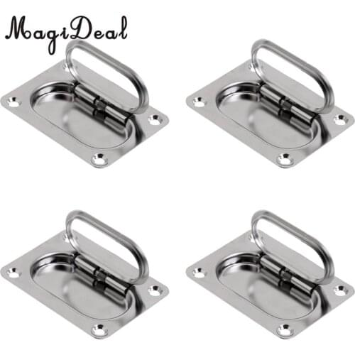 MagiDeal 4 Pcs 76mmx57mm Spring Loaded Flush Mount Boat Hatch Lift Pull Ring Handle 316 Marine Grade Stainless Steel