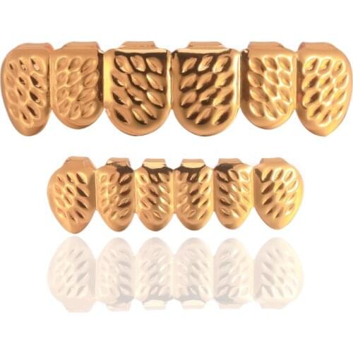 Copper 1 Set Teeth Hip Hop Rapper Top & Bottom Grillz Party Cosplay Bump Lattice Dental Mens Fashion Jewelry For New year Gift