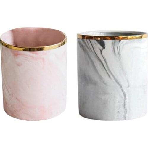 Marble Pattern Pen Holder Cosmetic Storage Box Makeup Brush Lipstick Case Ceramic Jar Home Table Organizer