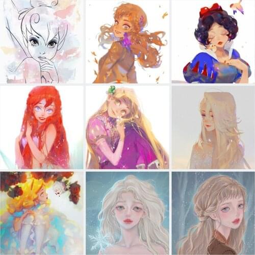 Disney 5D DIY Diamond Painting Mosaic Full SquareRound Cartoon Girl Portrait Diamond Embroidery Cross Stitch Kits Home Decor