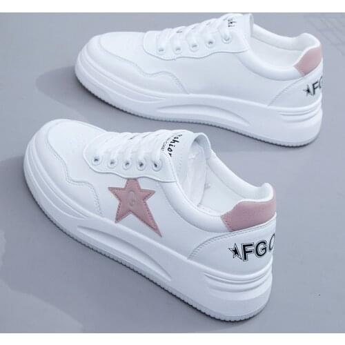 2021 New Spring and Autumn New Womens White Shoes Students All-match Fashion Womens Flat Shoes Increase Leisure Sports Shoes