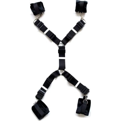 Wholesale Amazon Black color in stock Hand and Ankle Cuffs Belt Sets Bed Sex Bondage Restraints Fetish Sex Products for Couples