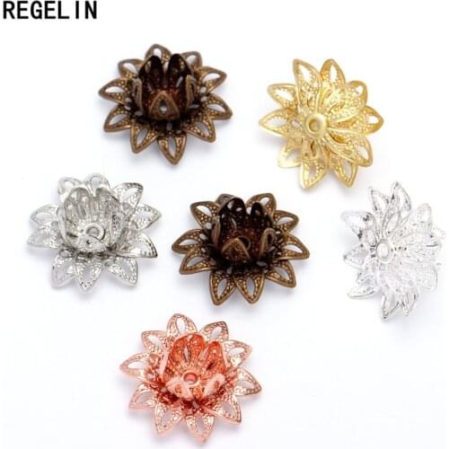 REGELIN 20pcs/lot Lotus Charm Necklaces Pendant Bracelet Necklace 16mm DIY Making Handmade Jewelry Accessories
