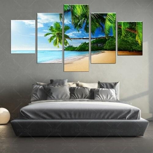 The scenery on the beach 5 Panel/piece HD Print modern wall posters Canvas Art Painting For home living room decoration Frame Ar