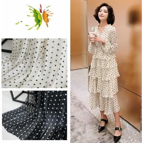 Polka Dot Vertical Stripes Printed Transparent Chiffon Fabric Spring and Summer Dress Apparel Material