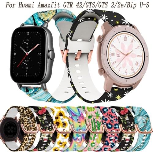 20mm Printing Silicone Watchband For Huami Amazfit GTR 42/GTS/GTS 2/2e Bracelet Band Strap for Amazfit bip/Bip U/S Accessories
