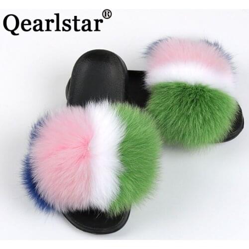 2020 New Real Fox Fur Slippers Slides 100% High Quality Natural Fur Sandals Fluffy Flip Flops Cute Flip Flops Luxury Shoes HY18
