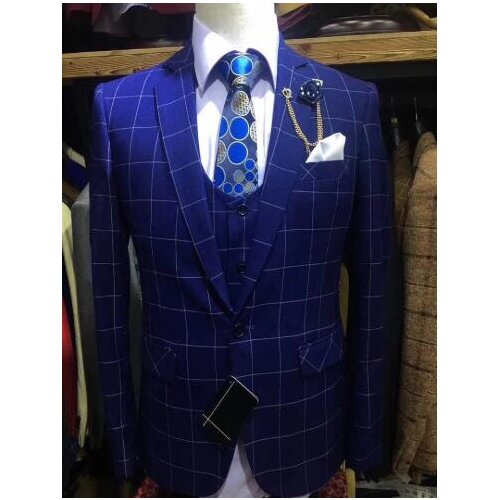 Blue Checked Suits Groom Tuxedos Groomsman Suits Mans Suits For Wedding Dinner Suits Business Suits Best Men Wear 2/3 Pieces