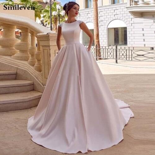 Smileven A Line Pink Wedding Dresses Satin Boho Ever Pretty Princess Bride Dress Floor Length Wedding Gowns 2020