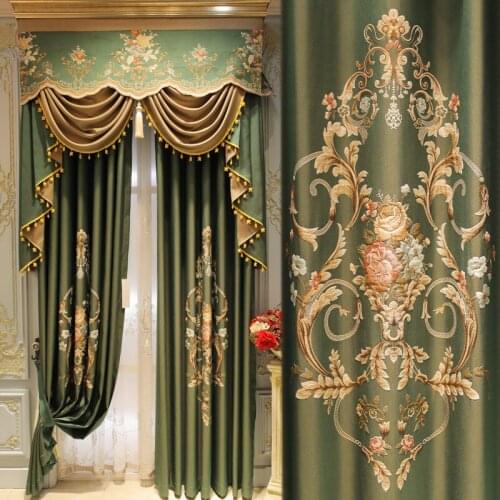 High-grade Velvet Embroidered Green Curtains Modern Simple Velvet Embroidery Curtains for Living Room Bedroom Classical Curtain