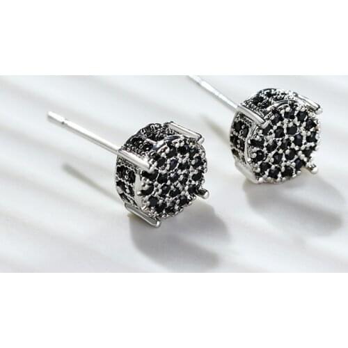 Cute Female Black Zircon Stone Earrings Silver Color Small Stud Earrings For Women Minimalist Crystal Round Wedding Earring