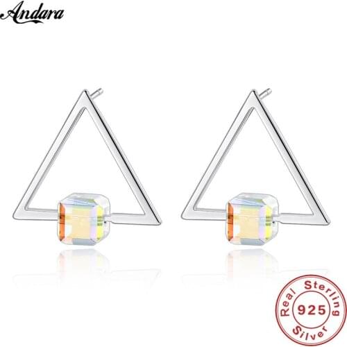 Unique Personality S925 Pure Silver Crystal Triangle Stud Earrings Female Sterling-Silver-Jewelry Gifts