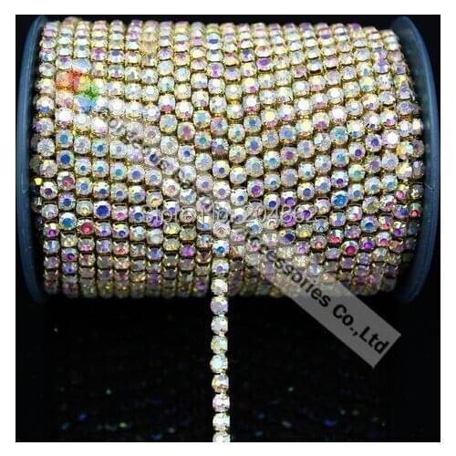 10yards High Quality SS16 Crystal AB Close Set crystal chain rhinestone diamante trim for DIY browband Garment hair accessories