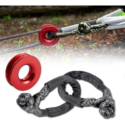 1X Red Aluminum Recovery Ring + Black Synthetic Fiber Soft Shackle Winch Ropes WLL 15000 Lbs Breaking Strength 38000 Lbs