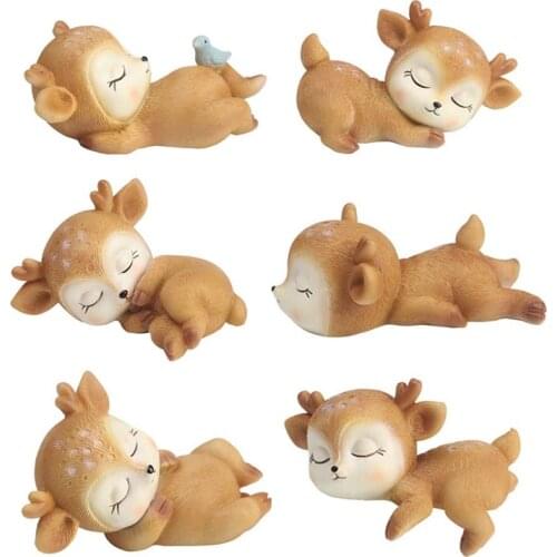 6 Pack Deer Figurines Cake Topper Animal Doe Fawn Cute Miniature Statue Party Ornaments for Baby Shower Birthday