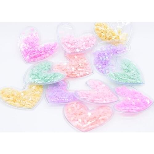 Wholesale 60Pcs 50*45mm Transparent Plastic Paillette Appliques Heart Patches for DIY Headwear Hair Clips Decor Accessories H05