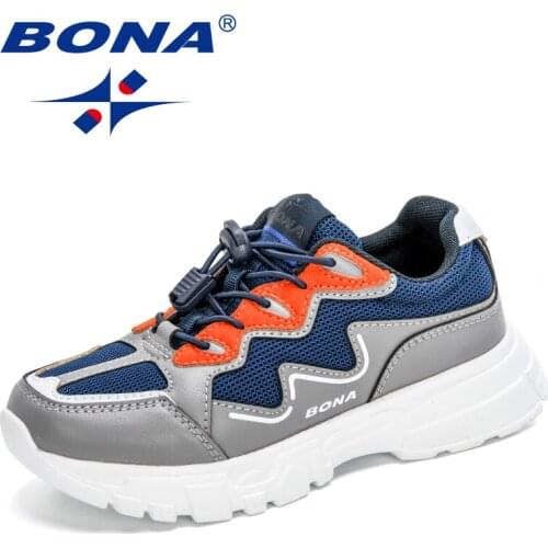 BONA 2020 New Arrival Running Shoes Leather Child Sneakers Anti-Slip Kids Brand Sneakers Children Sport Trendy Walking Footwear