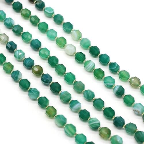 Natural Gem Stone Onyx Bead Faceted Green Stripes Agates Loose Spacer Beads for DIY Bracelet Necklace Making Jewelry Findings