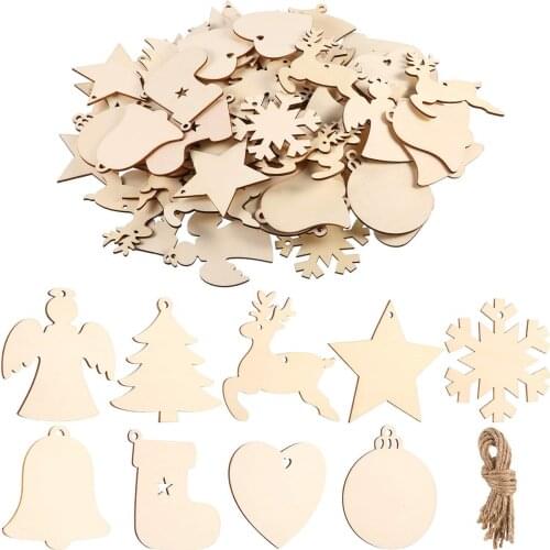 10pcs Bulk Wood Snowflakes Christmas Ornaments Star Angel Unfinished Wood Cutouts Slices for Crafts and Christmas Tree Decor
