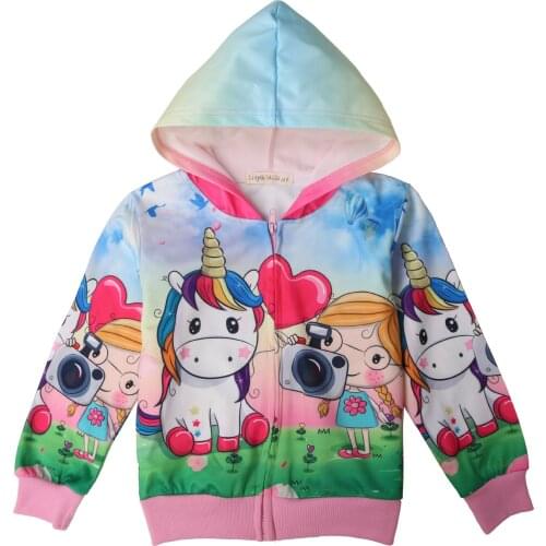Kids Jacket Unicorn Cartoon Girls Hooded Jacket Spring Autumn Long Sleeve Zipper Coat Anime Hoodies Costume Baby Girl Coat